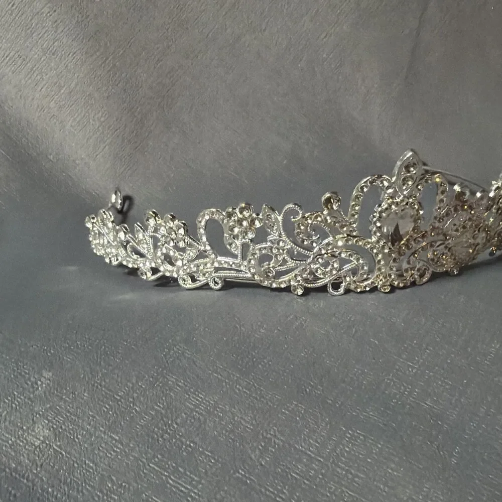 glittery silver birthday sash and rhinestone tiara party celebration set -S